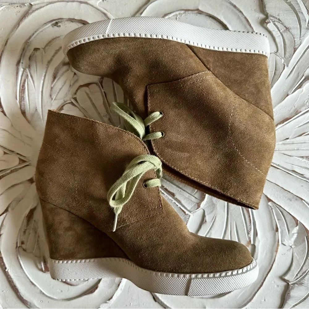 See By Chloe  Brown Suede Platform Wedge Ankle Booties